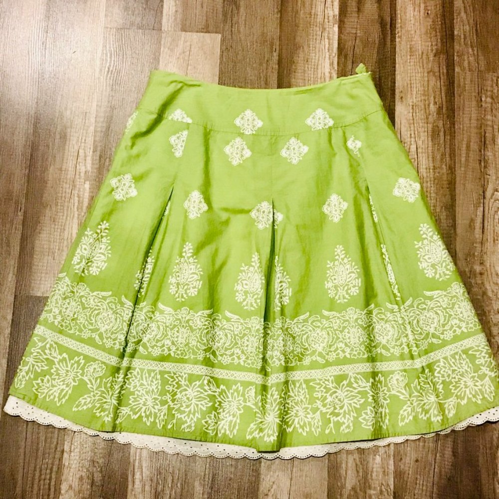Talbots Green Circle Skirt w/ Lace Layering